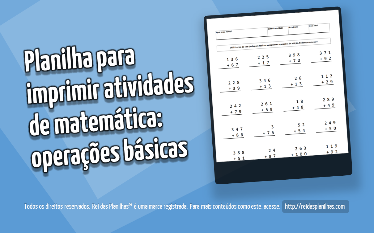 Atividade Escolar de Matemática: Contas com as Quatro Operações Para  Imprimir.