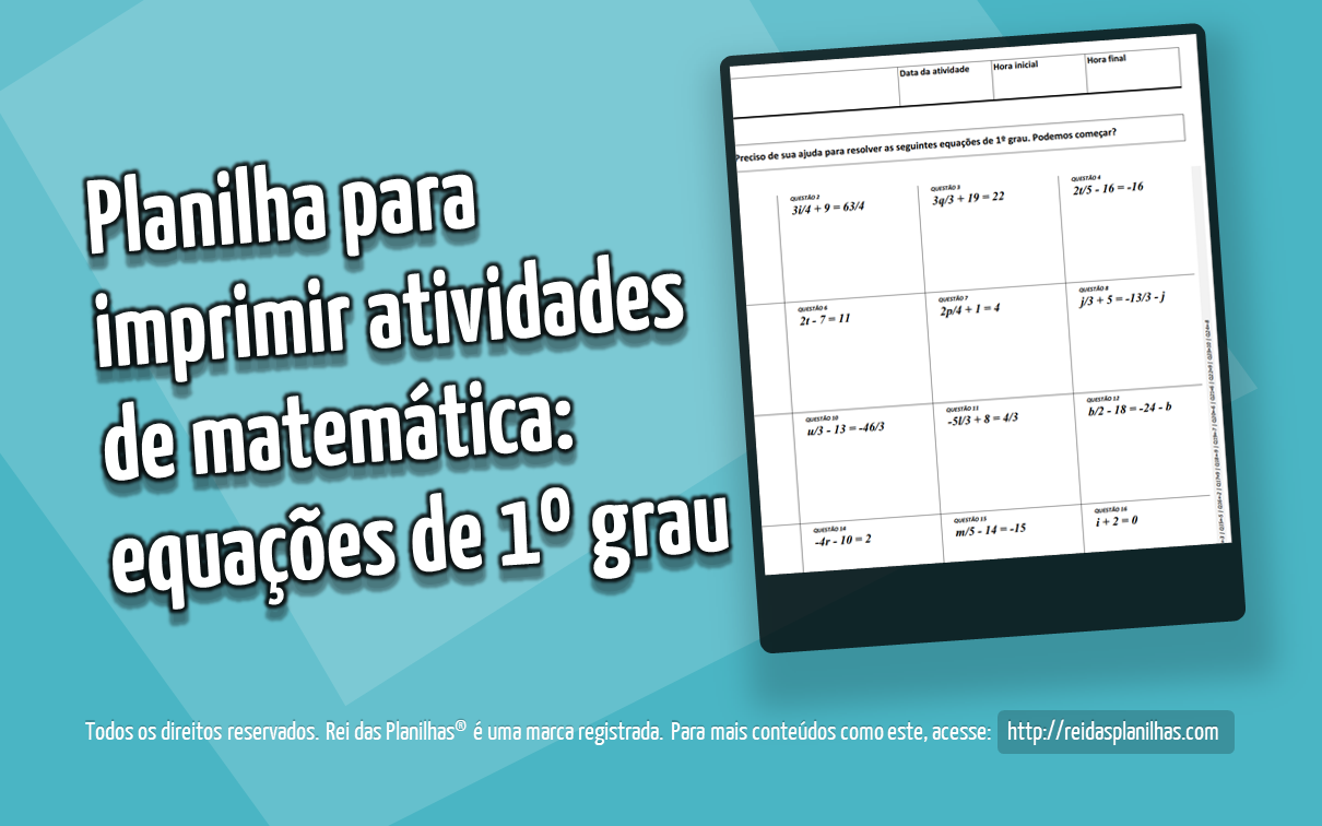 lista de exercicios de matematica equação do 1 grau